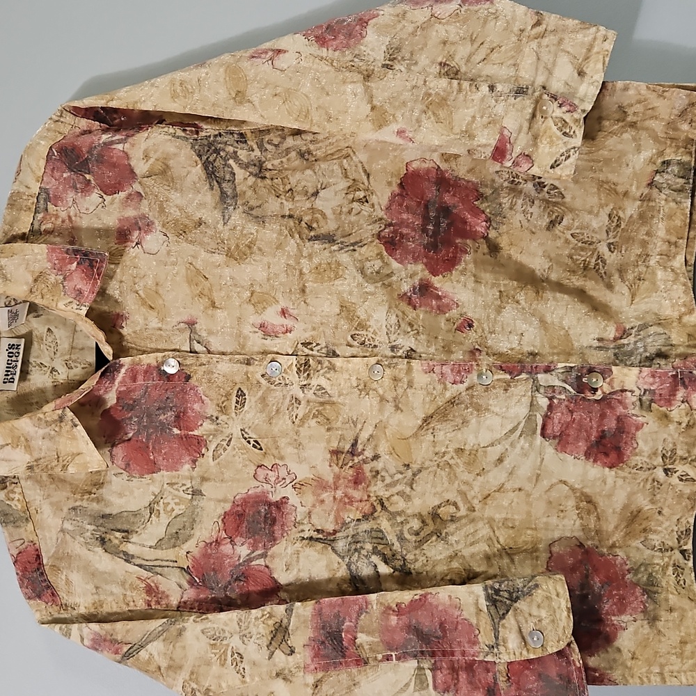 Chico's Design Shimmering Gold Floral Women's Jacket Style Shirt Size 1 #1031 - Picture 7 of 16